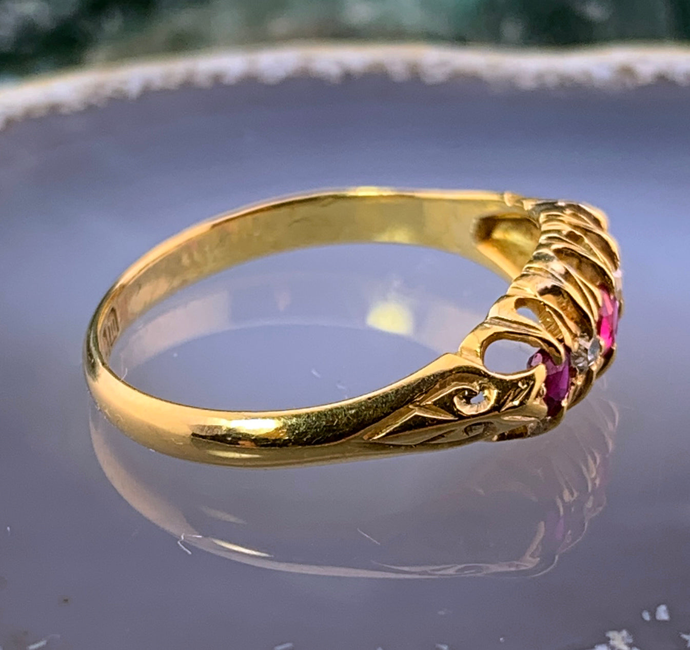 Antique English 18K, Diamond & Paste Ruby Ring