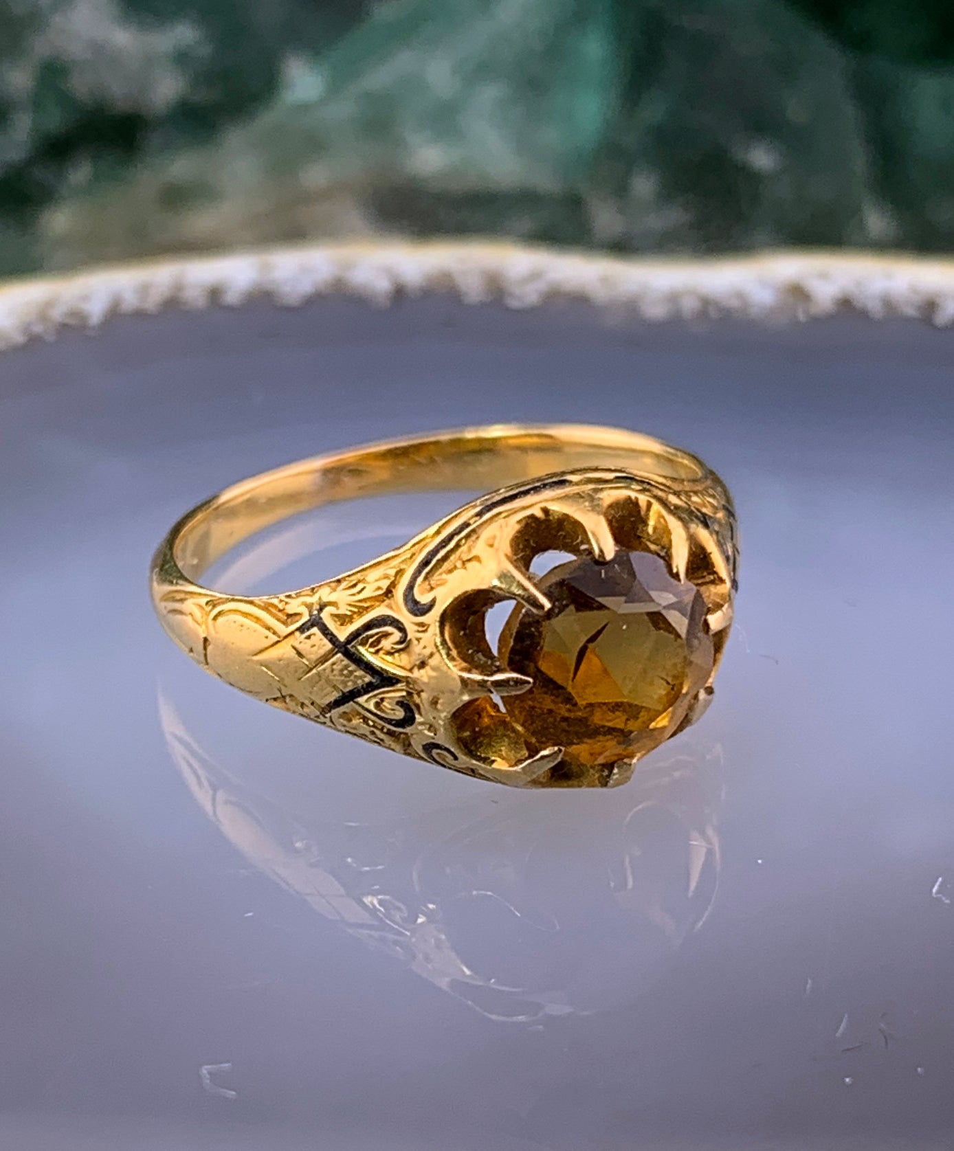 Antique American 14K, Citrine & Enamel Ring