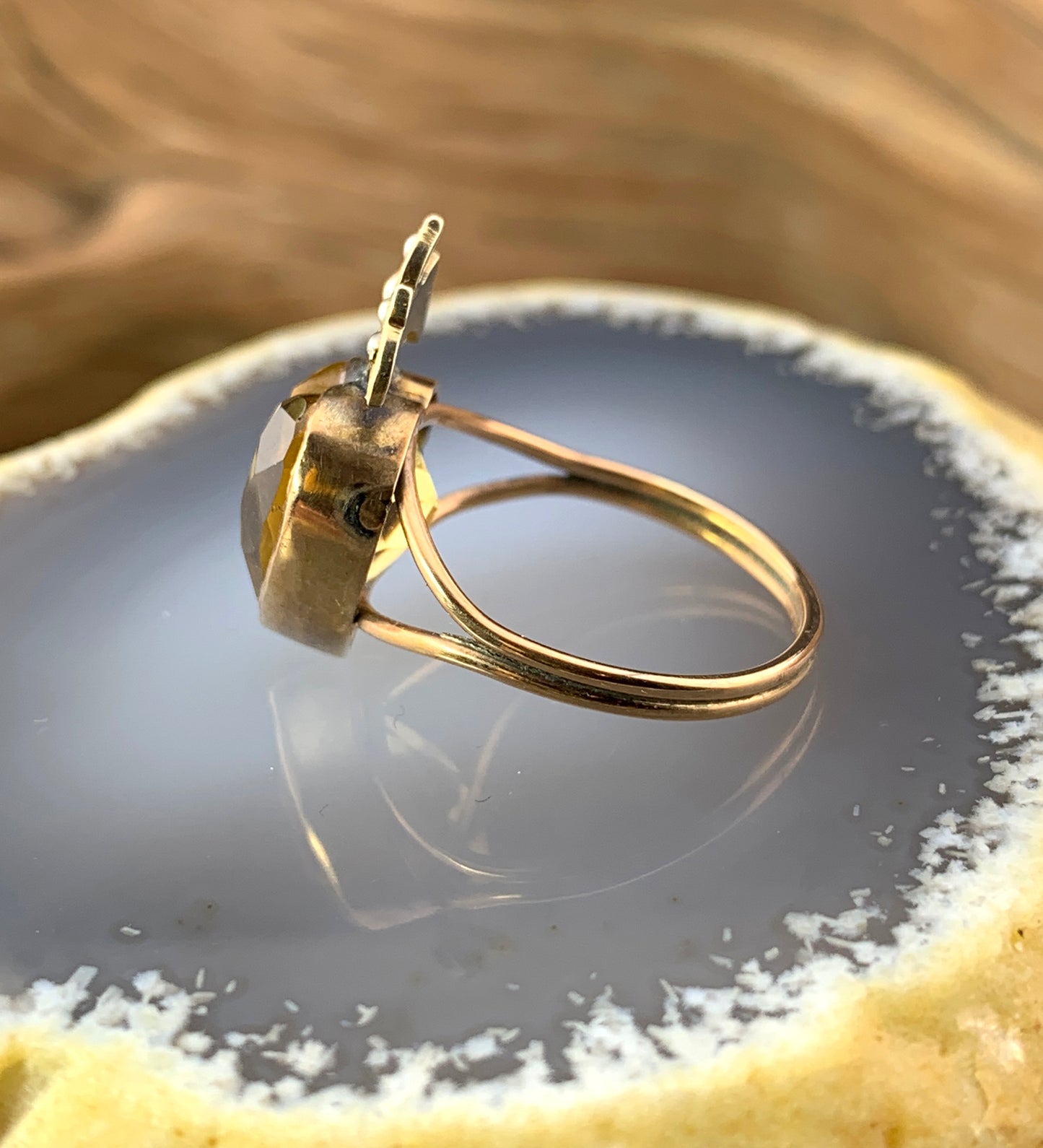 Antique 14K, 9K, Citrine & Seed Pearl Heart Crown Conversion Ring