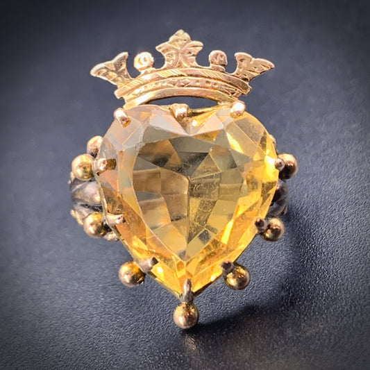 Antique 9K, 14K & Citrine Heart Conversion Ring