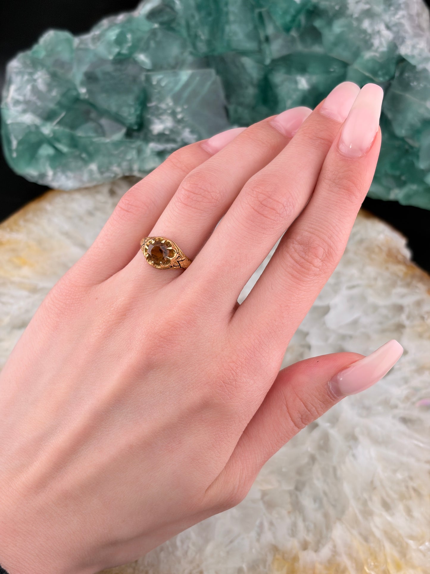Antique American 14K, Citrine & Enamel Ring