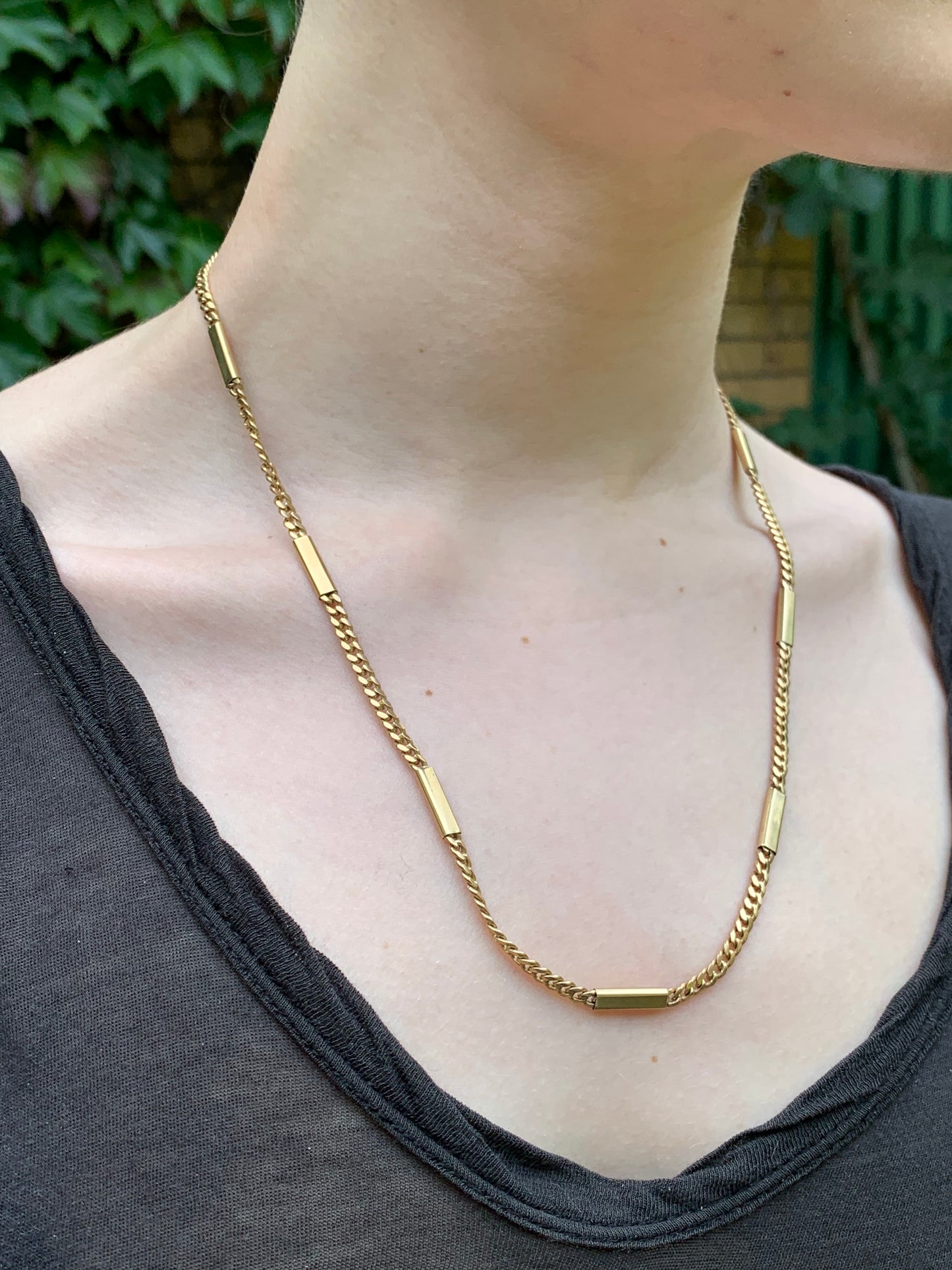 14K Gold Curb Station Chain