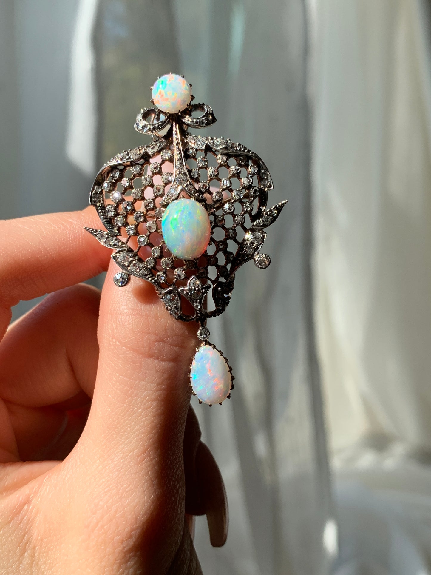 SOLD Antique French 18K, Diamond & Opal Brooch/Pendant