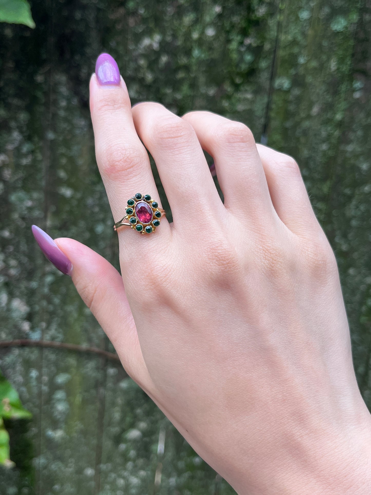 Antique French 14K, Pink Tourmaline & Paste Emerald Conversion Ring