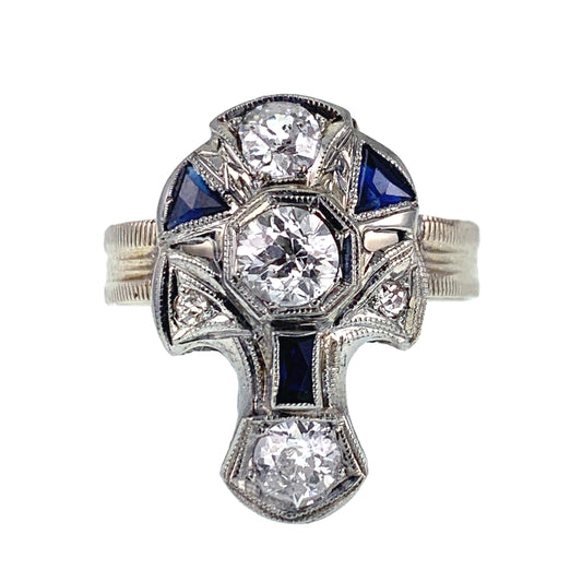 Antique Art Deco 18K, 14K, Diamond & Sapphire Conversion Ring