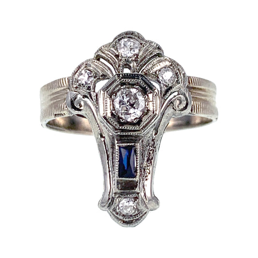 Antique Art Deco 18K, Diamond & Sapphire Conversion Ring