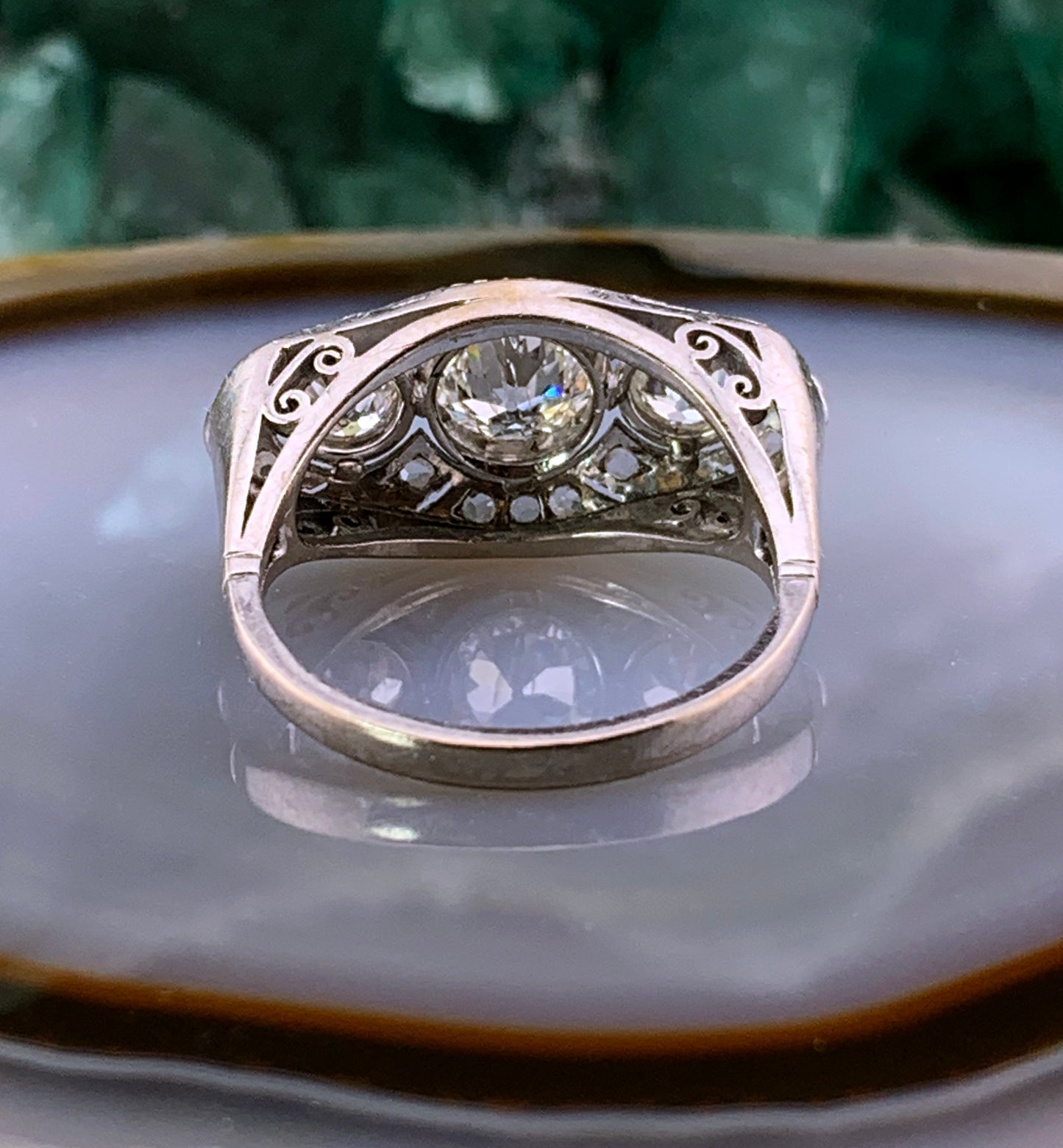 Old European Round Diamond 1.52cttw 18k White Gold Art Deco Ring