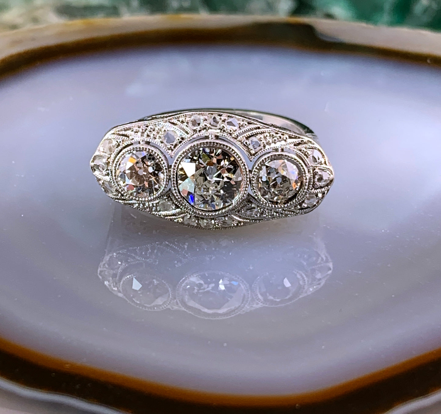 Old European Round Diamond 1.52cttw 18k White Gold Art Deco Ring