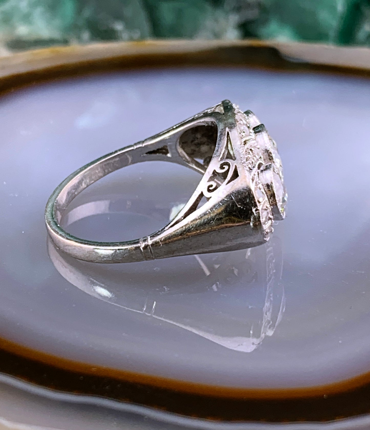 Old European Round Diamond 1.52cttw 18k White Gold Art Deco Ring