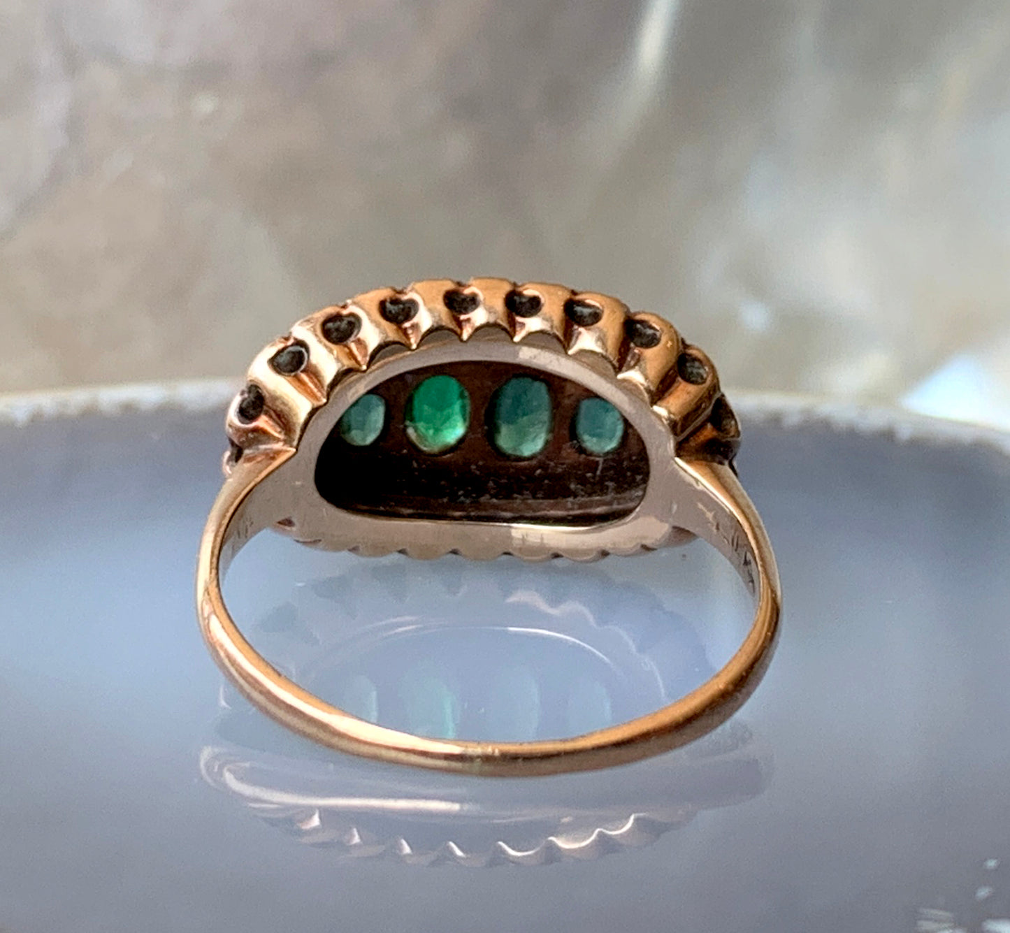 Antique 15K, Demantoid, Emerald & Seed Pearl Ring