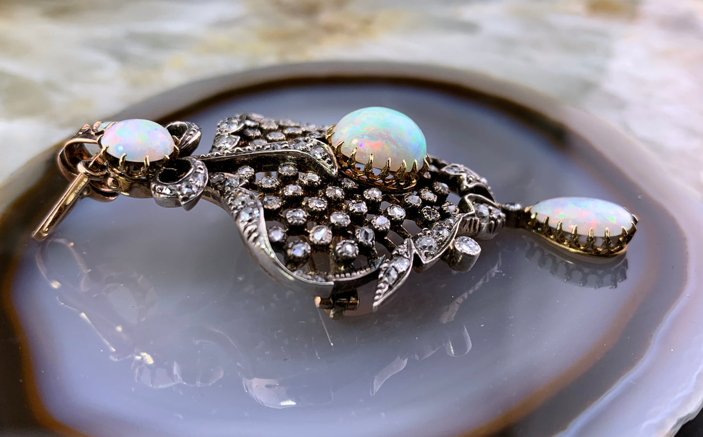 SOLD Antique French 18K, Diamond & Opal Brooch/Pendant