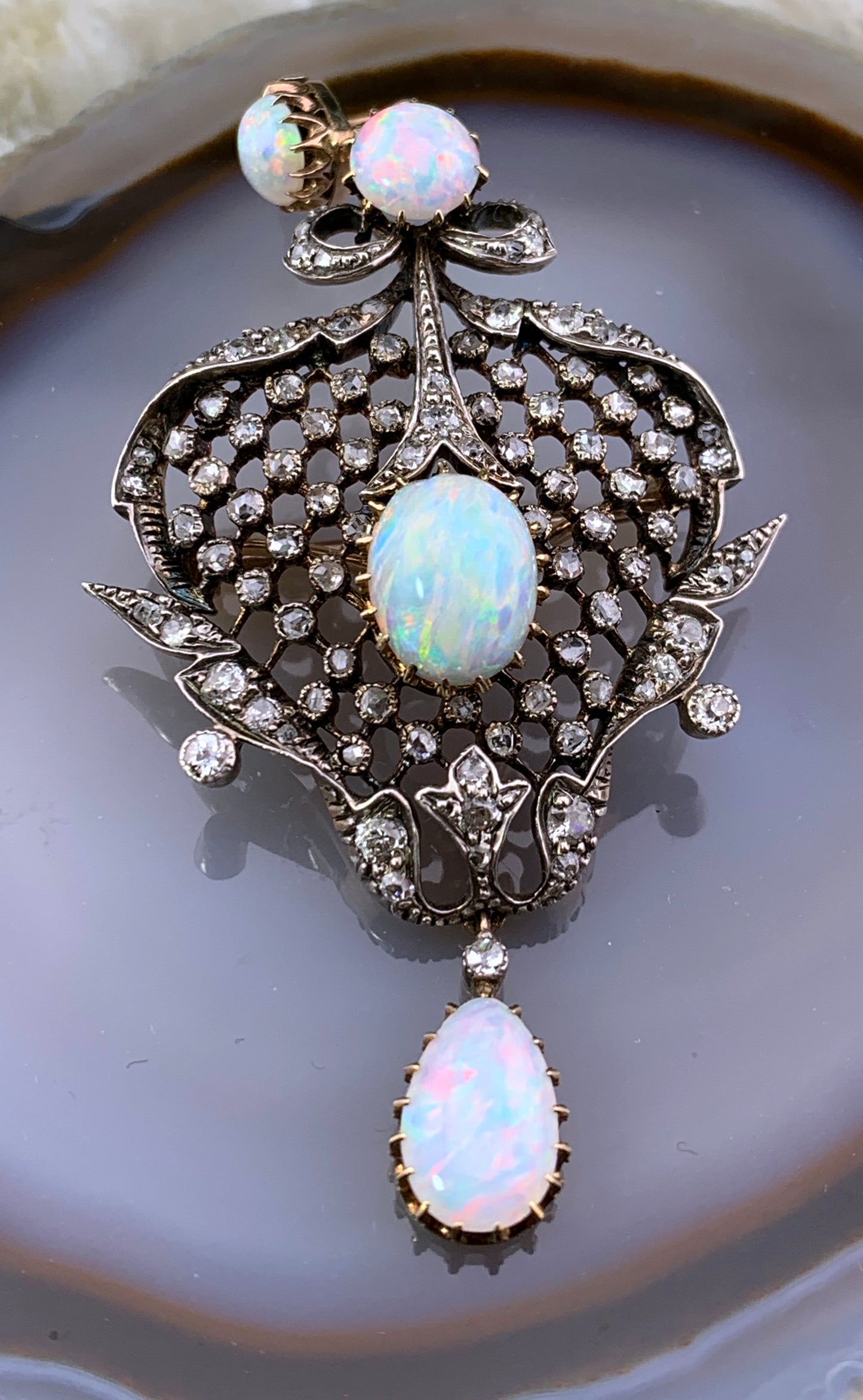 SOLD Antique French 18K, Diamond & Opal Brooch/Pendant
