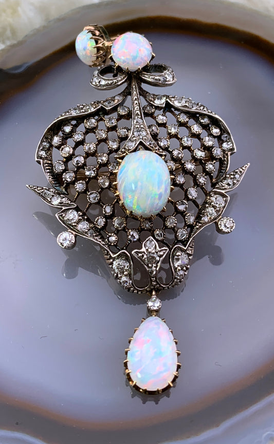 SOLD Antique French 18K, Diamond & Opal Brooch/Pendant