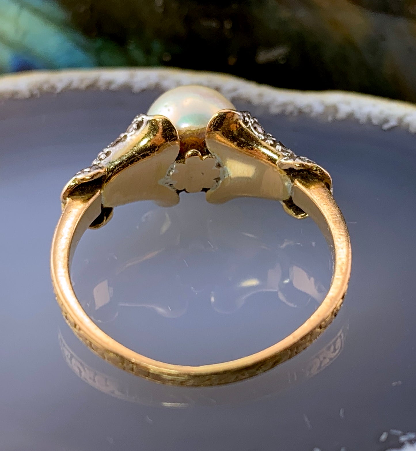 Antique Art Nouveau 18K, Platinum, Diamond & Akoya Pearl Ring