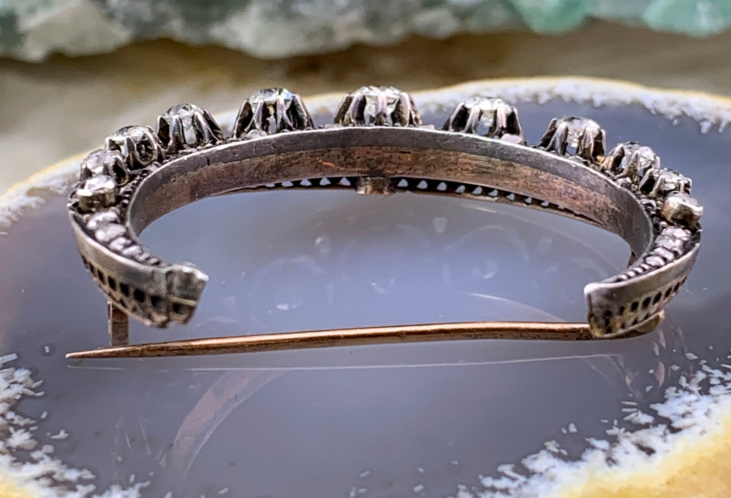 Antique French 18K & Diamond Crescent Moon Brooch