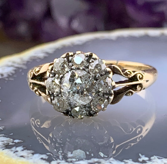 SOLD Vintage English Georgian Revival 18K & Diamond Daisy Ring