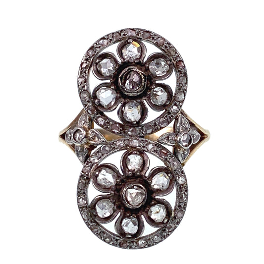 SOLD Antique Victorian 18K, Platinum & Diamond Double Flower Ring