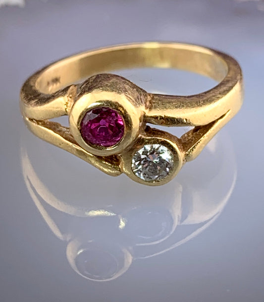 Antique 14K, Diamond & Ruby Ring