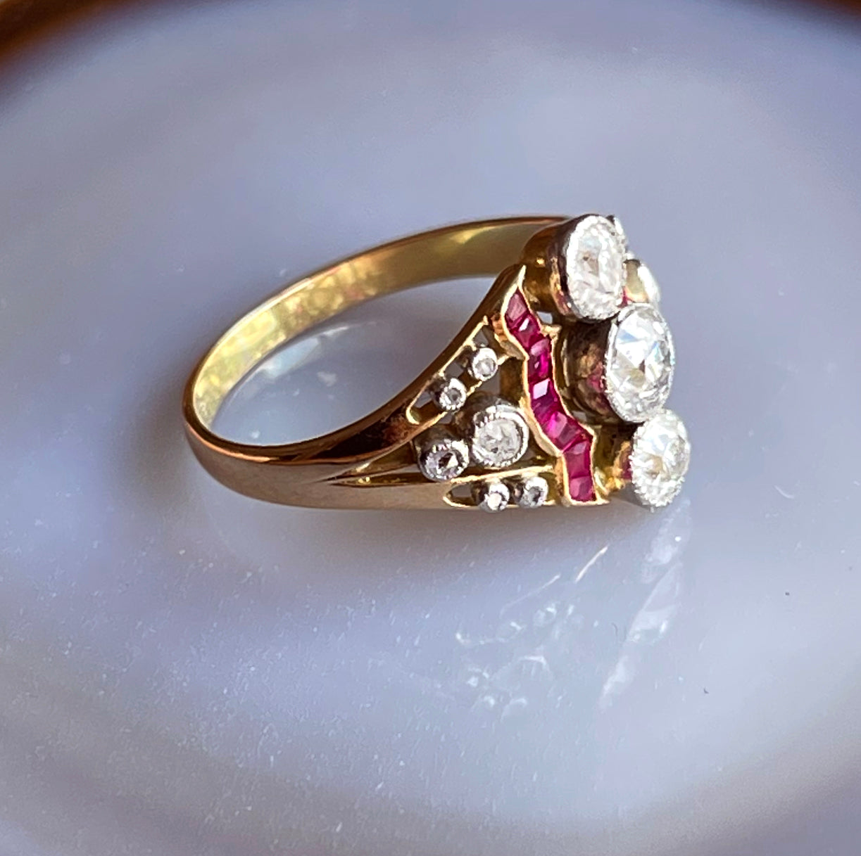 Antique French Belle Epoque 18K, Platinum, Diamond & Ruby Ring