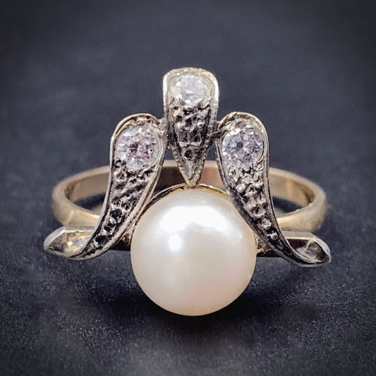 Art Deco 14K, Diamond & Pearl Conversion Ring