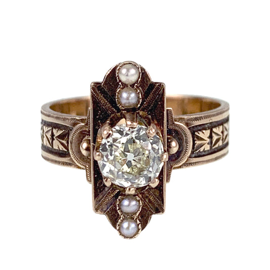 SOLD Antique 14K, Diamond & Seed Pearl Ring