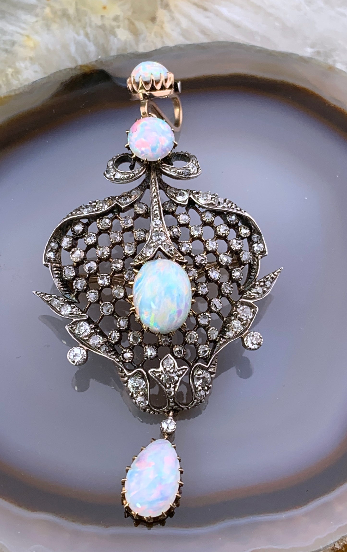 SOLD Antique French 18K, Diamond & Opal Brooch/Pendant