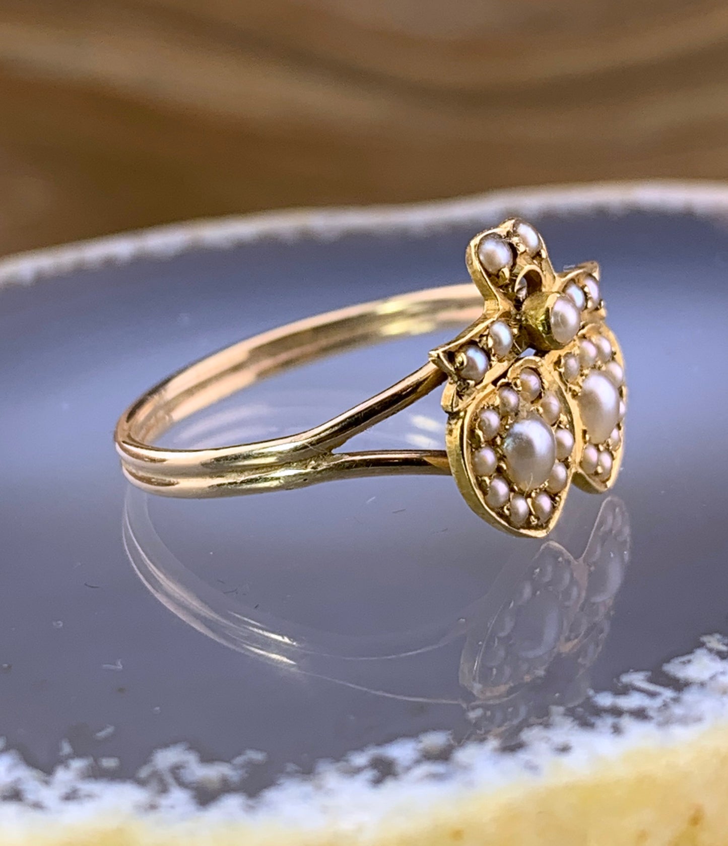 Antique Victorian 14K & Pearl Double Heart Conversion Ring
