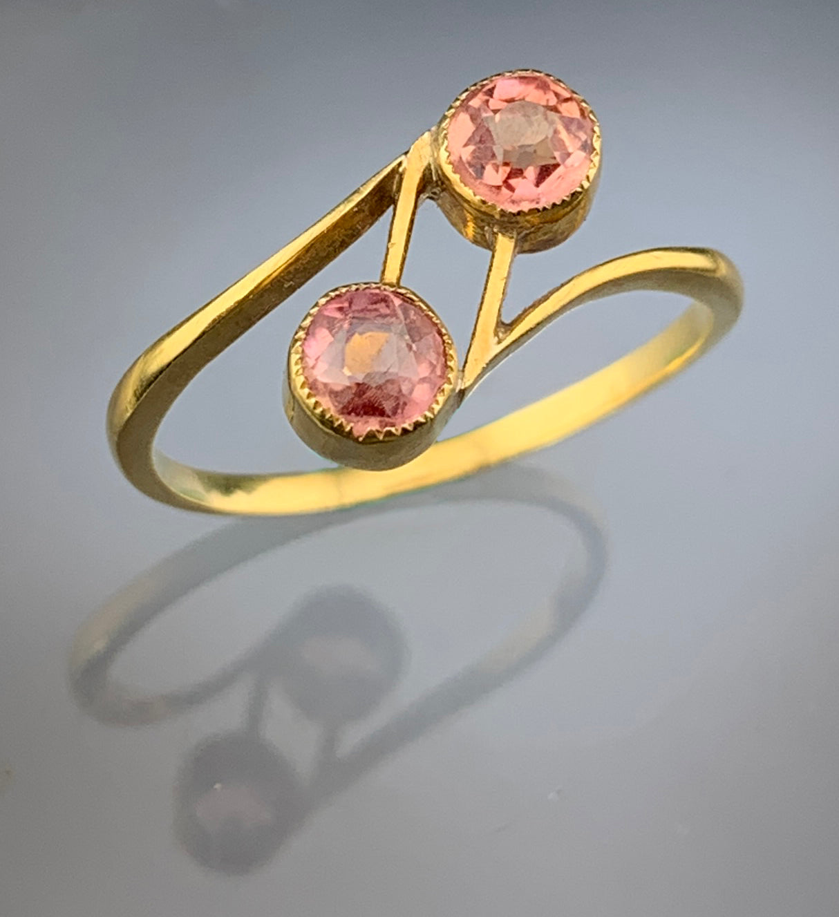 Antique Edwardian 18K & Pink Tourmaline Toi Et Moi Ring