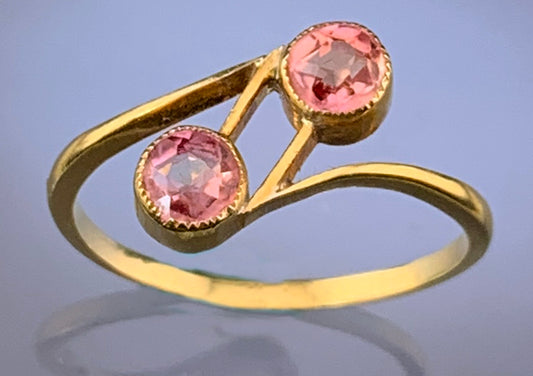 Antique Edwardian 18K & Pink Tourmaline Toi Et Moi Ring