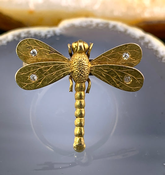 SOLD Antique Art Nouveau 18K, 14K & Diamond Dragonfly Conversion Ring