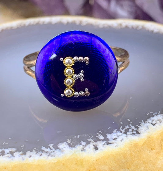 Antique 14K, Seed Pearl & Enamel 'E' Conversion Ring
