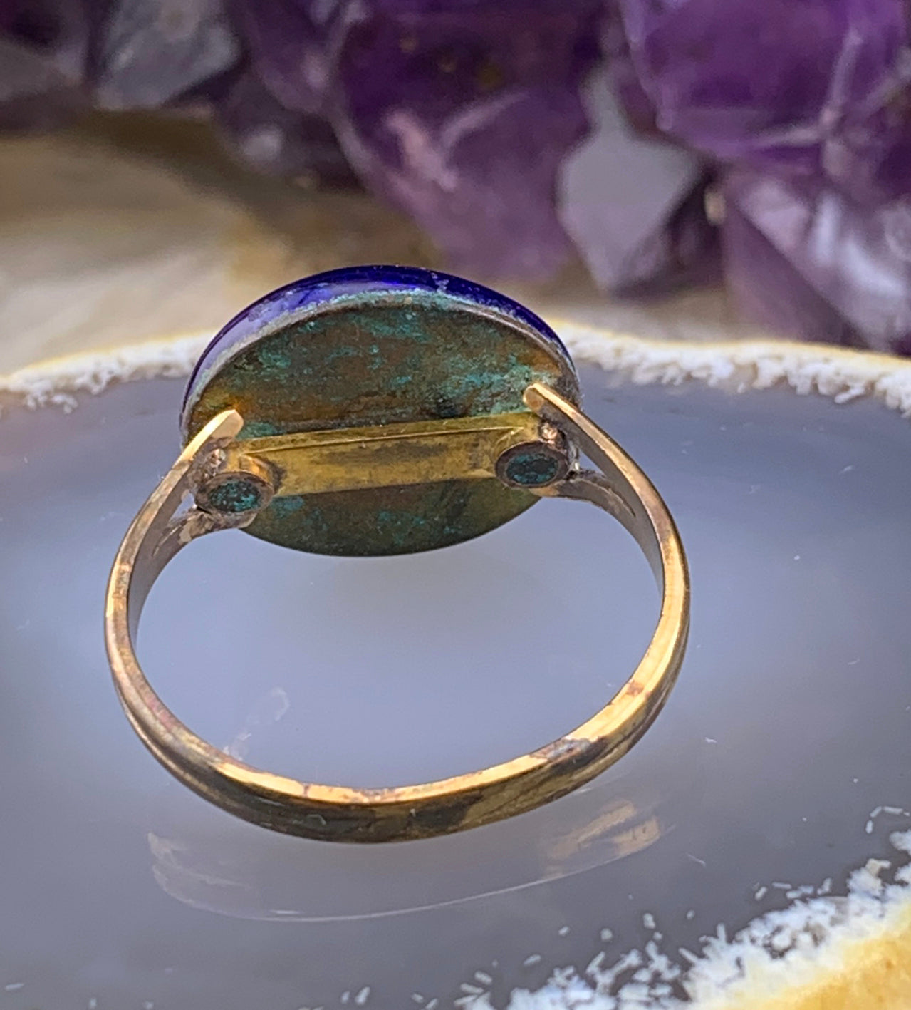 Antique 14K, Seed Pearl & Enamel 'E' Conversion Ring