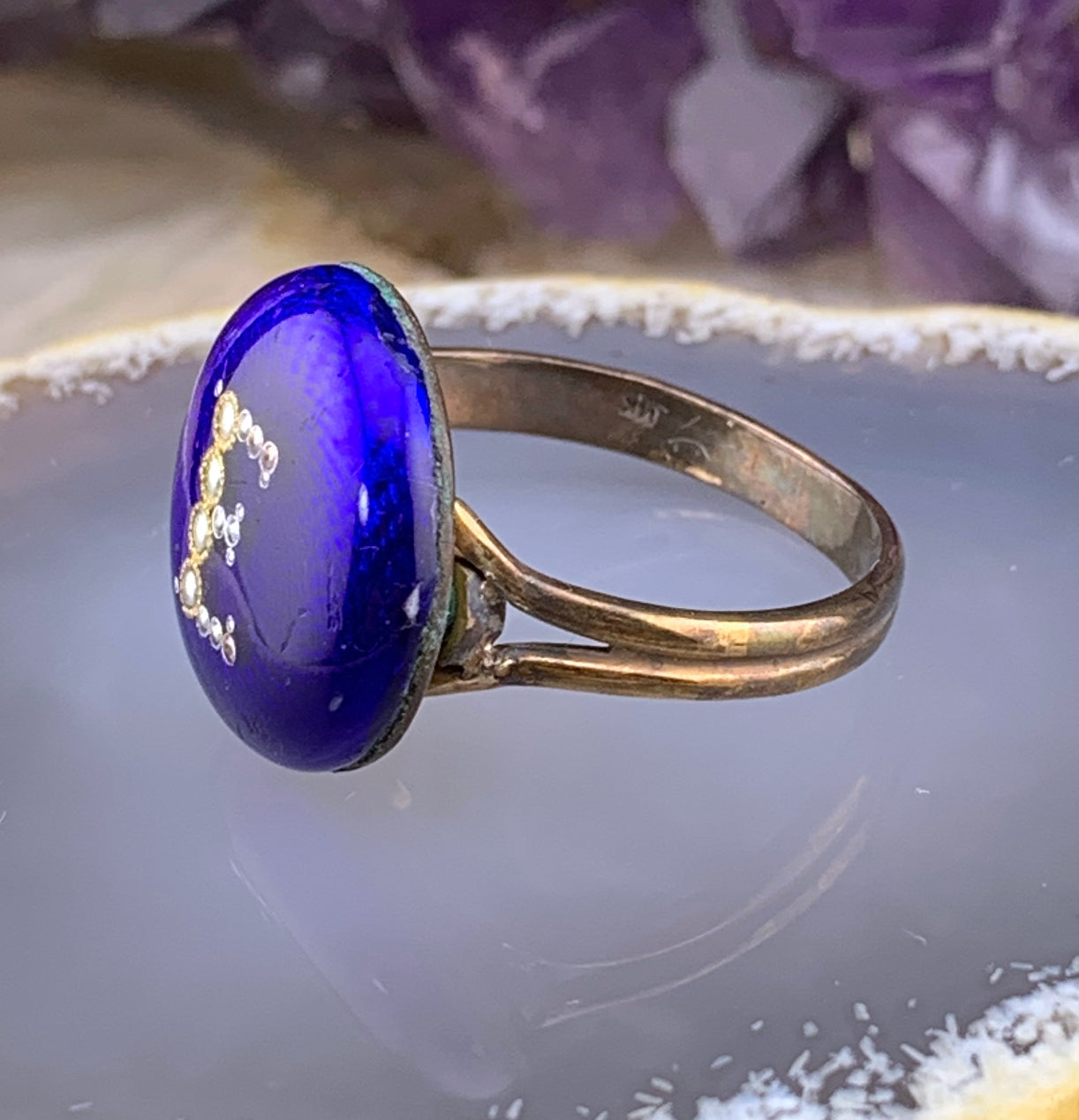 Antique 14K, Seed Pearl & Enamel 'E' Conversion Ring