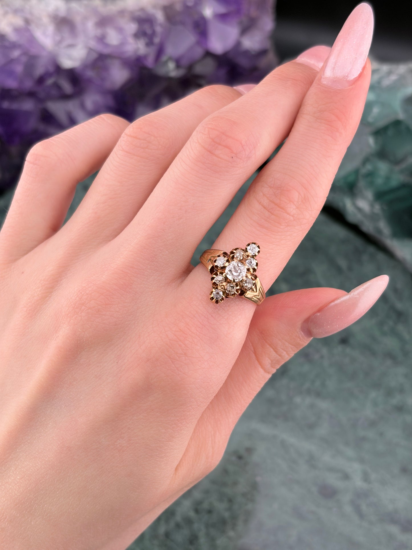 Antique Belle Epoque 14K & Diamond Navette Ring