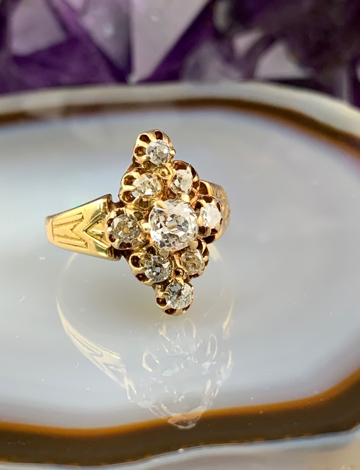 Antique Belle Epoque 14K & Diamond Navette Ring