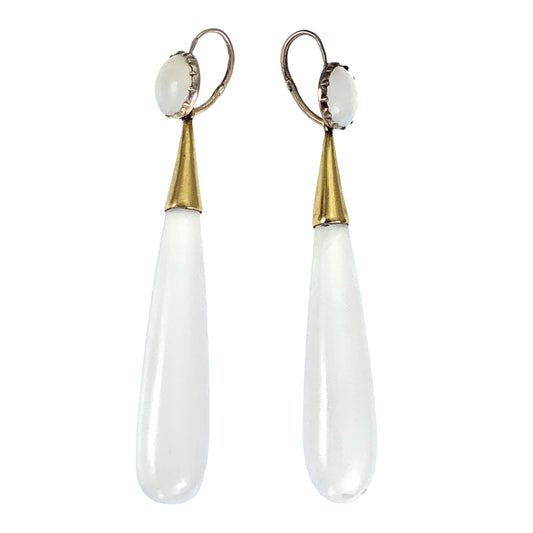 SOLD Antique Georgian 9K & Chalcedony Day To Night Earrings