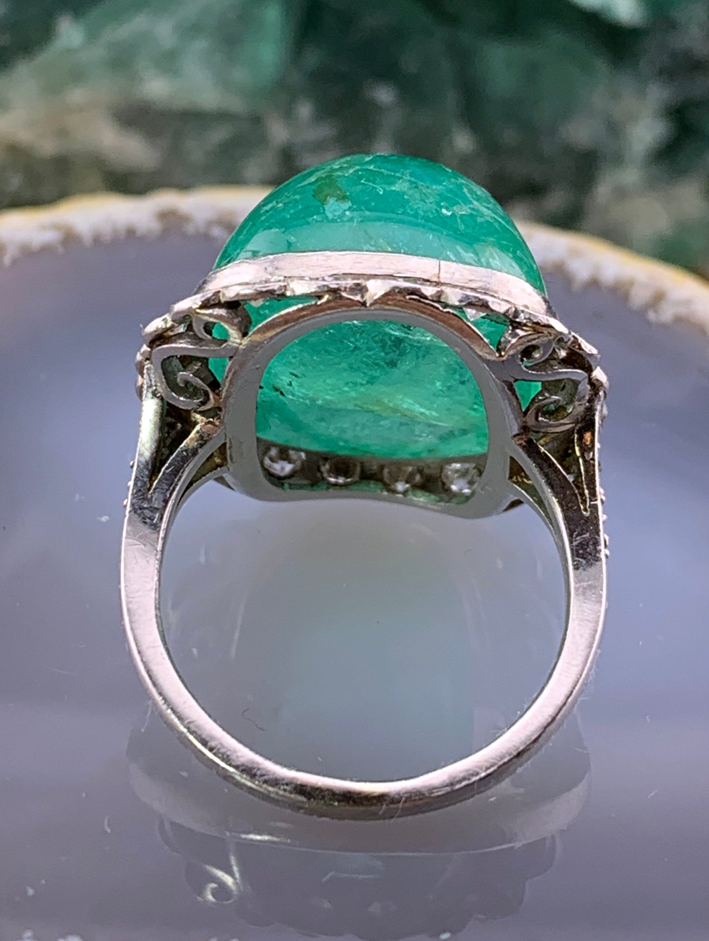 Antique Platinum, Diamond & Brazilian Emerald Cocktail Ring
