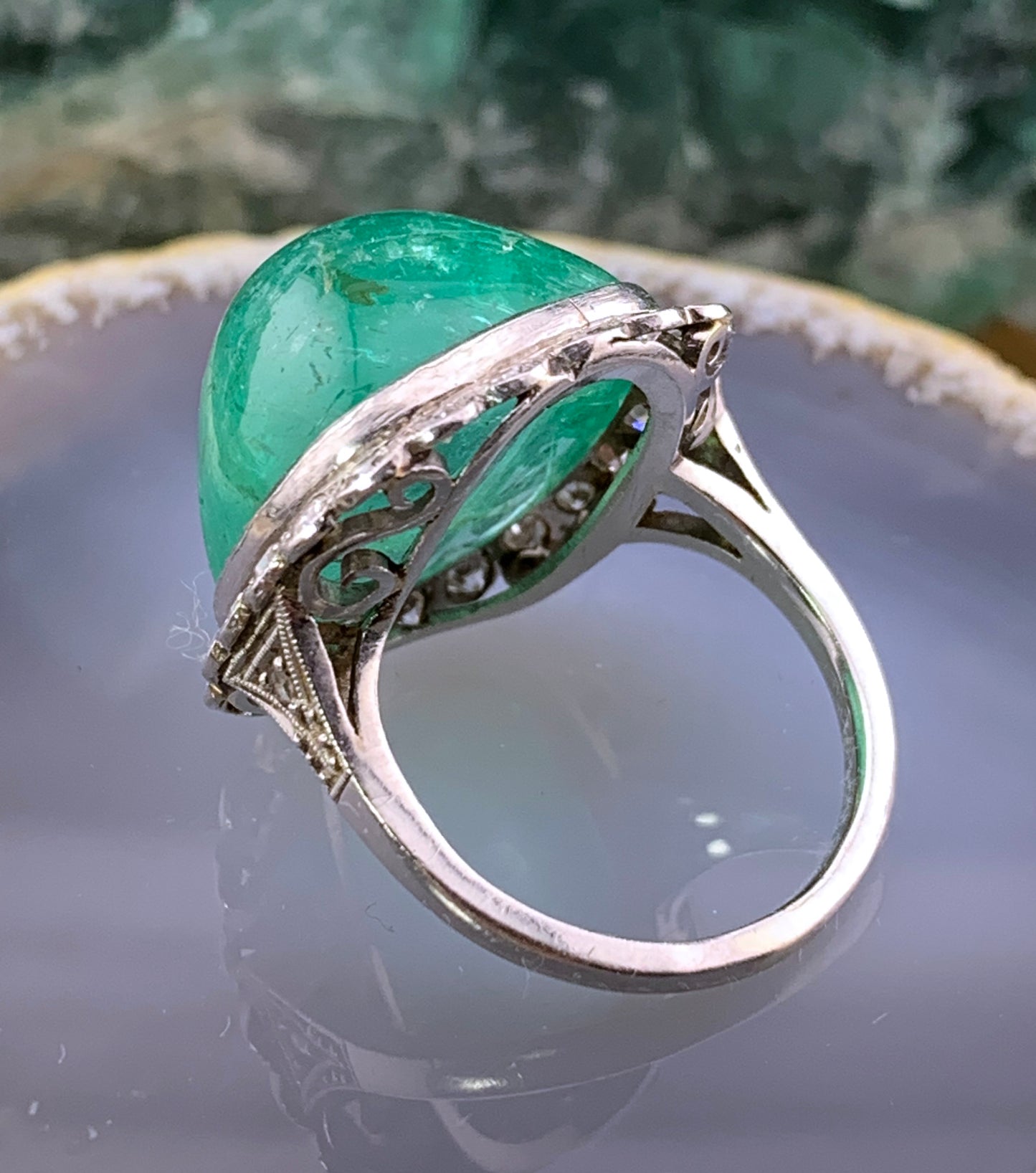 Antique Platinum, Diamond & Brazilian Emerald Cocktail Ring