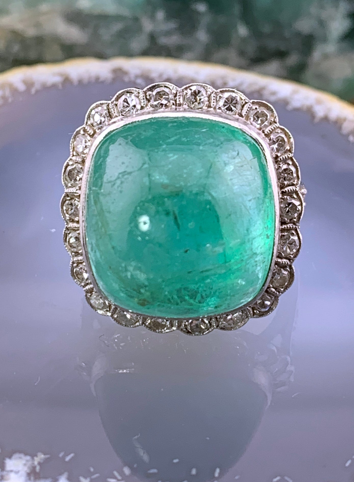 Antique Platinum, Diamond & Brazilian Emerald Cocktail Ring