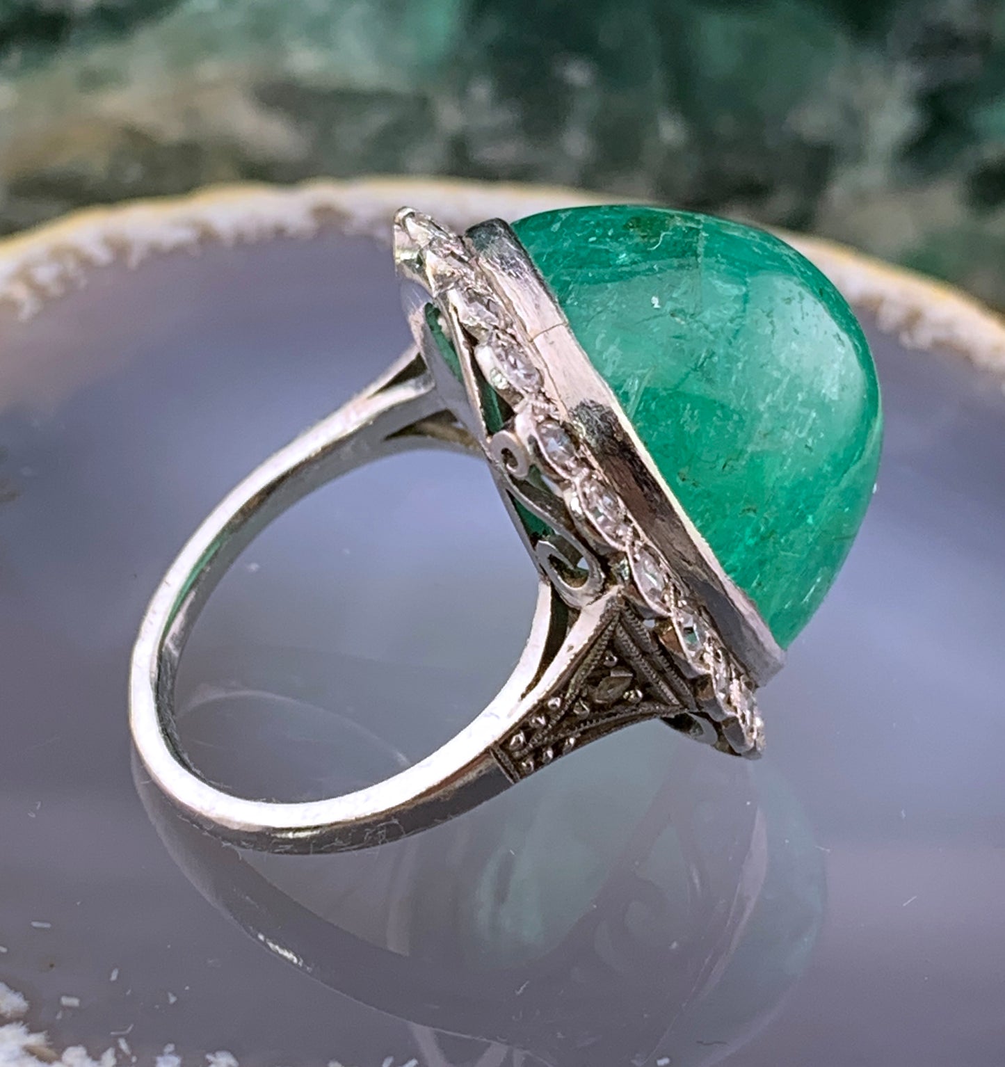 Antique Platinum, Diamond & Brazilian Emerald Cocktail Ring
