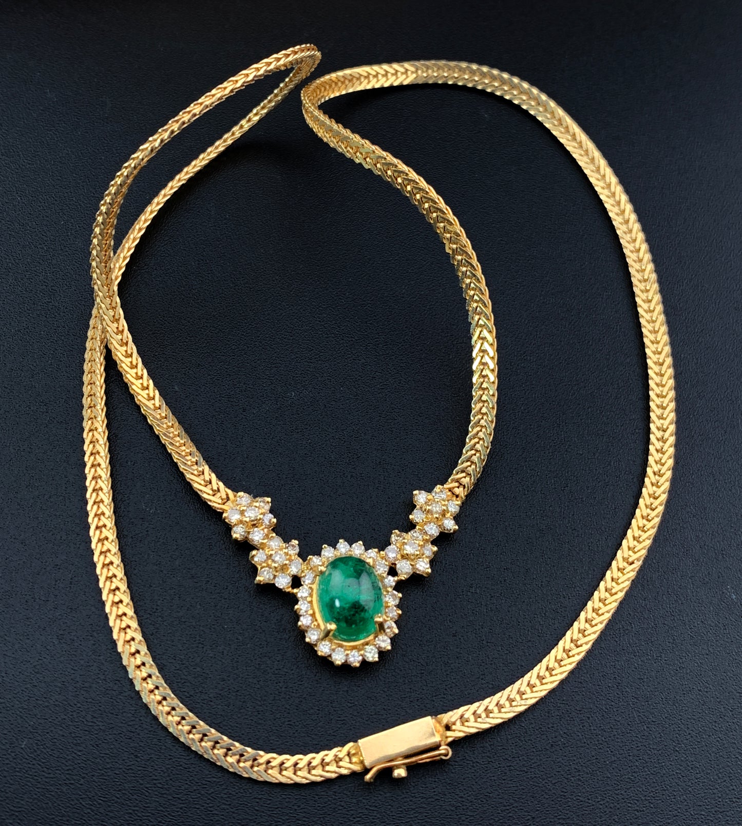 Estate 14K, Diamond & Emerald Necklace