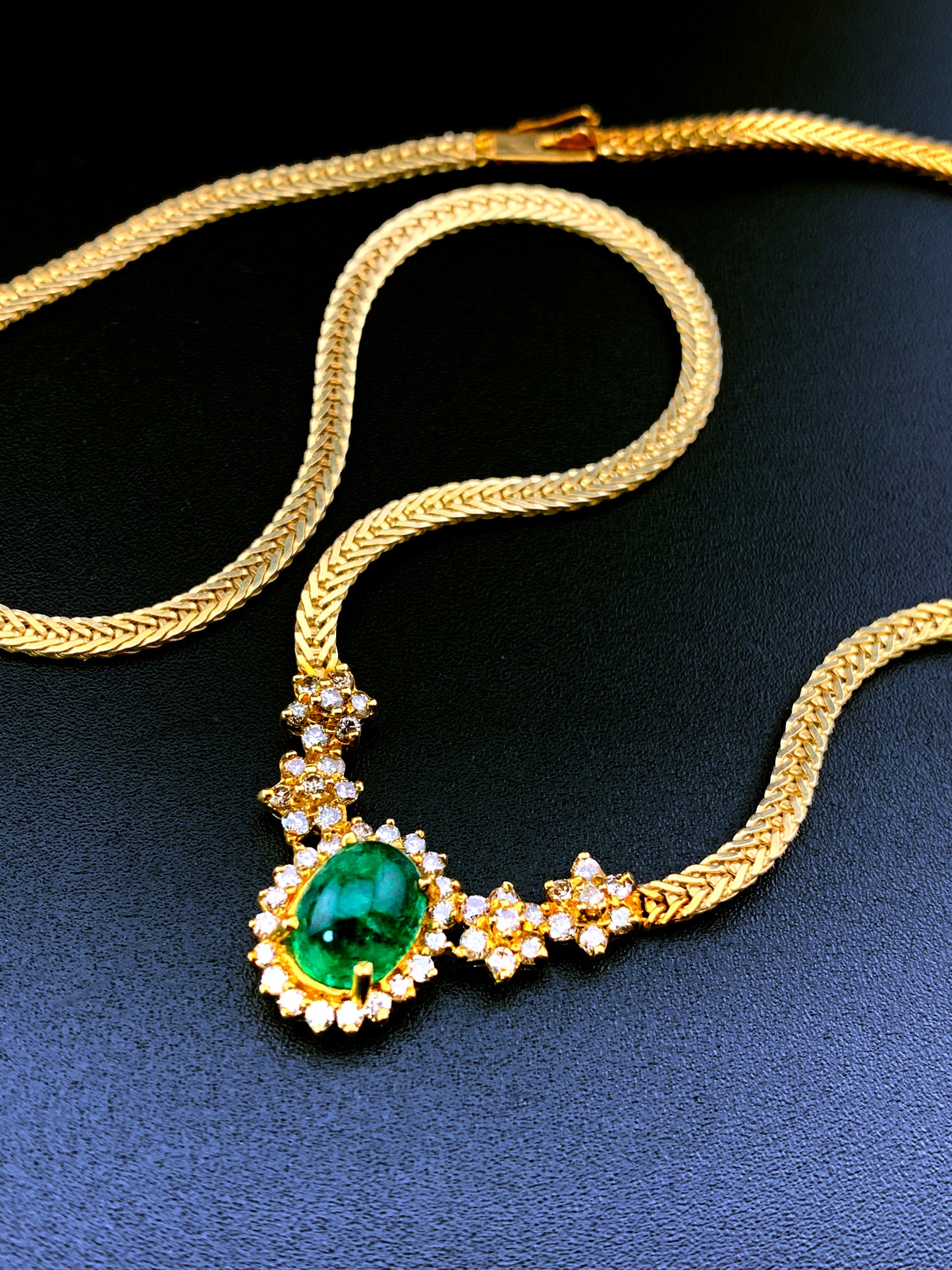 Estate 14K, Diamond & Emerald Necklace