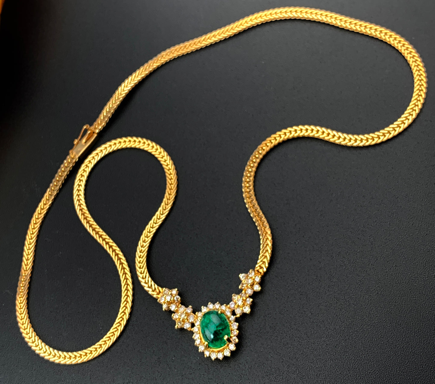 Estate 14K, Diamond & Emerald Necklace