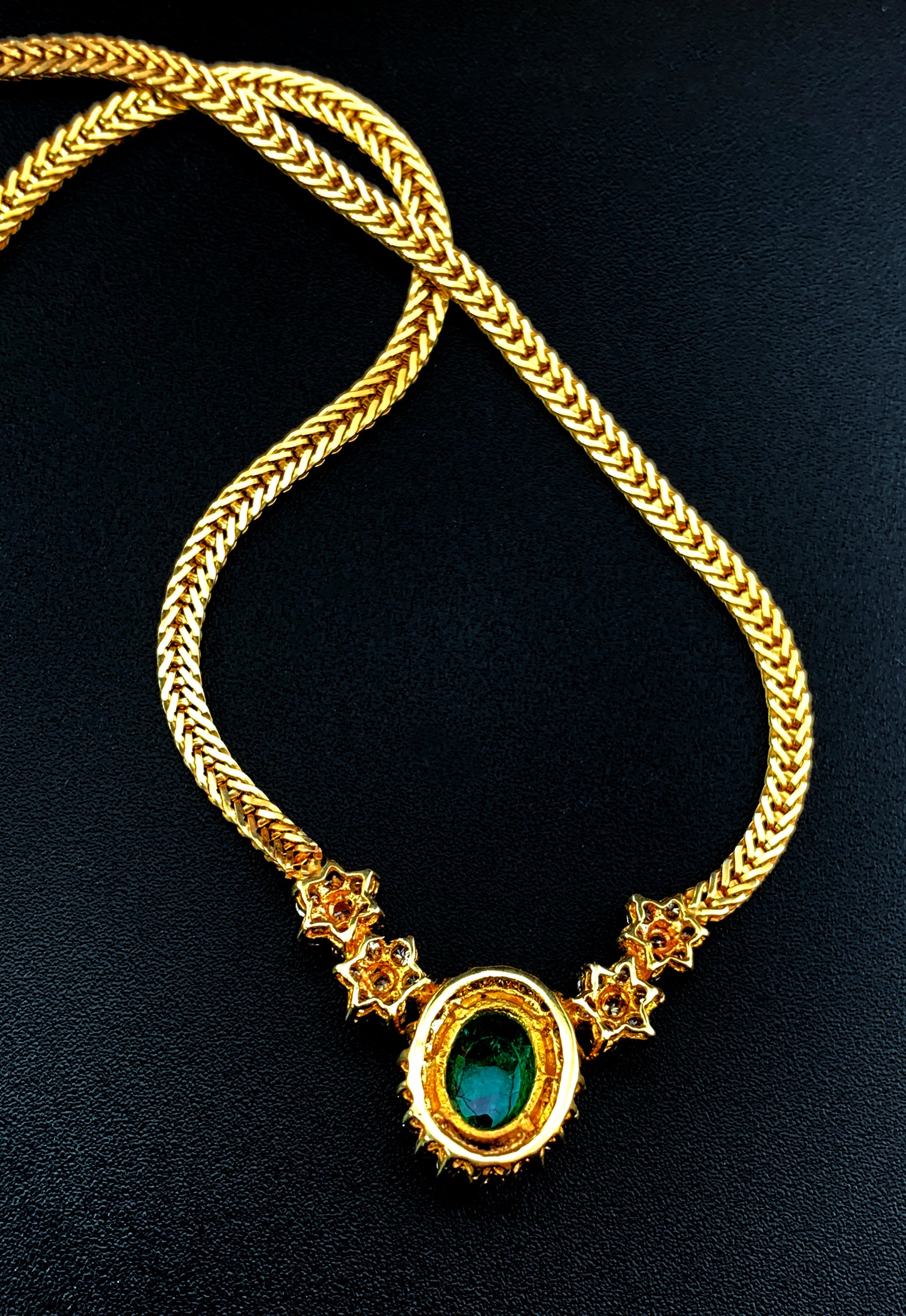 Estate 14K, Diamond & Emerald Necklace