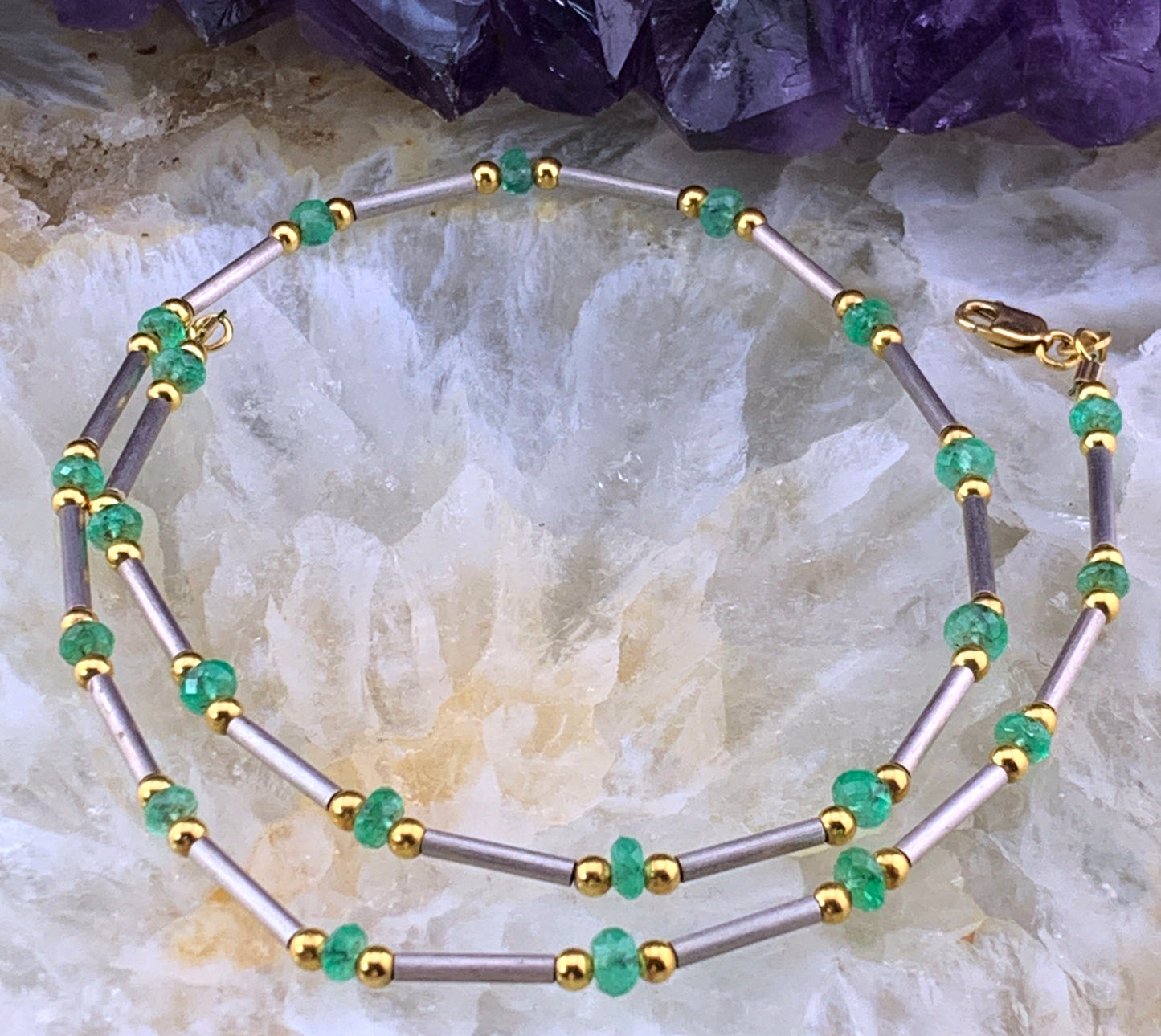 Vintage Italian 18K & Emerald Chain Necklace