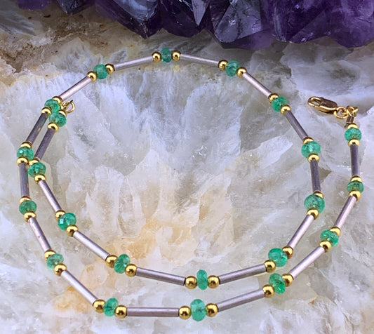 Vintage Italian 18K & Emerald Chain Necklace