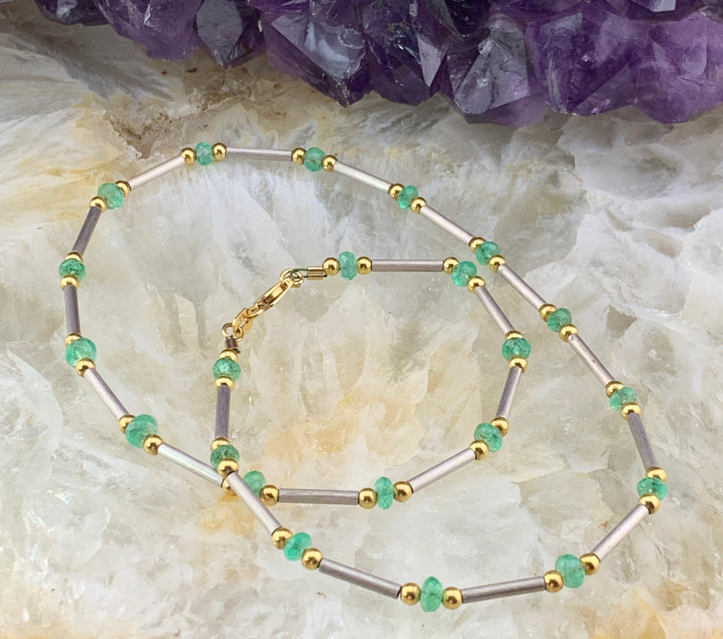 Vintage Italian 18K & Emerald Chain Necklace