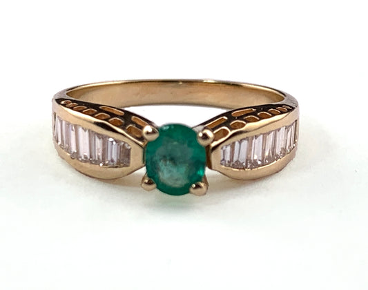 Vintage 14K, Diamond & Emerald Ring