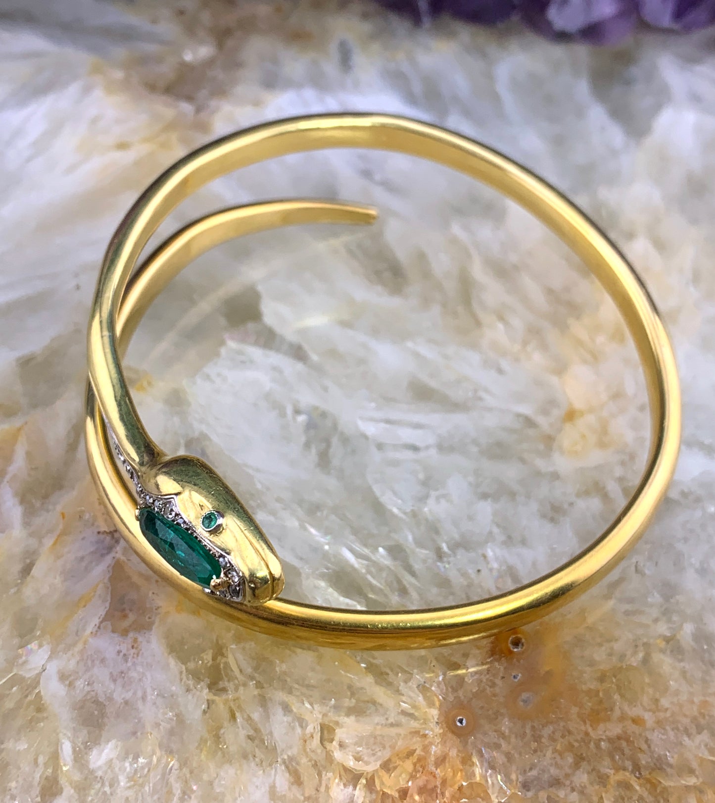 Antique French 18K, Diamond & Emerald Snake Bracelet