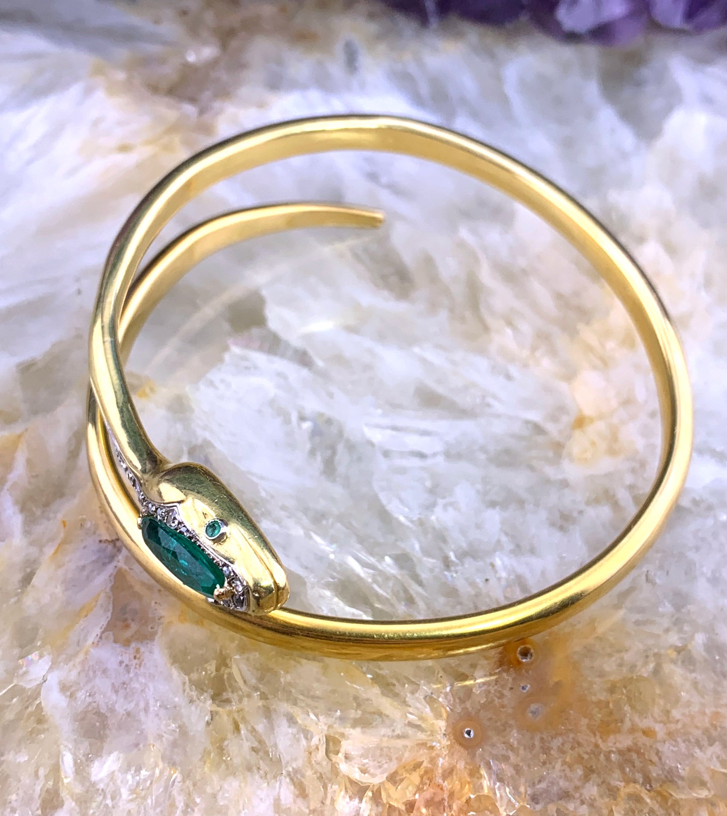 Antique French 18K, Diamond & Emerald Snake Bracelet